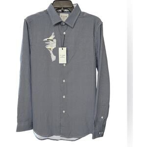 New ~ C-LAB  , NORDSTROM ~ Micro Print Long Sleeve 4-Way Stretch Shirt Size M